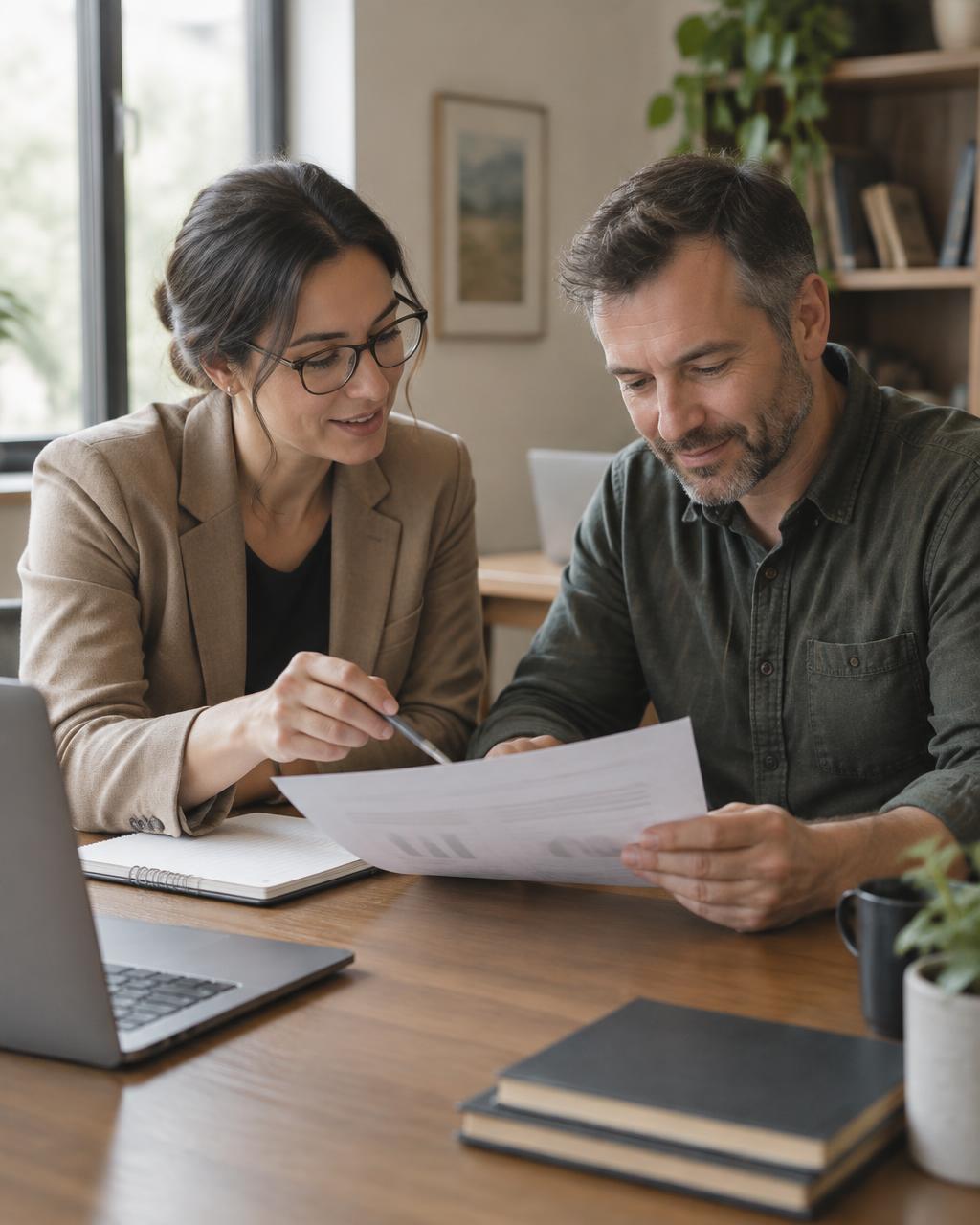 Accountant and business owner reviewing a report together