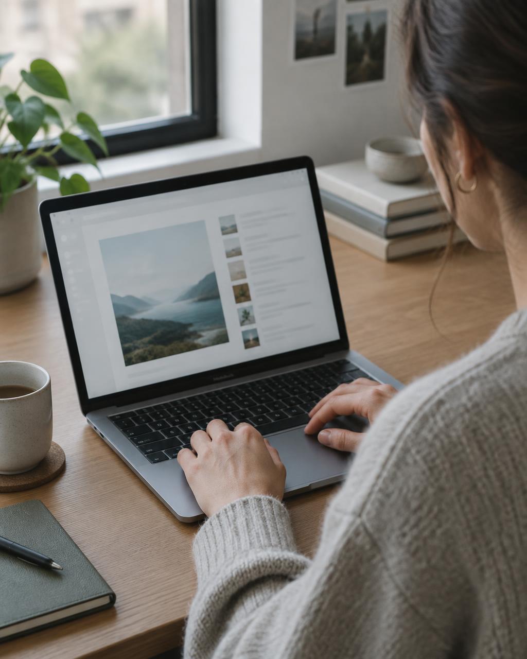 Close-up of a person working at a laptop