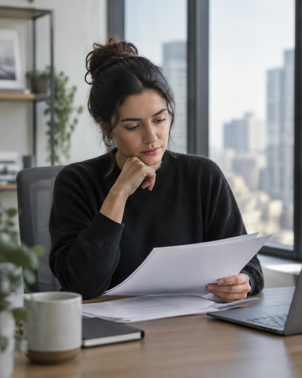 Founder reviewing documents at a desk